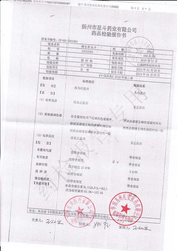 13012401维生素B6片