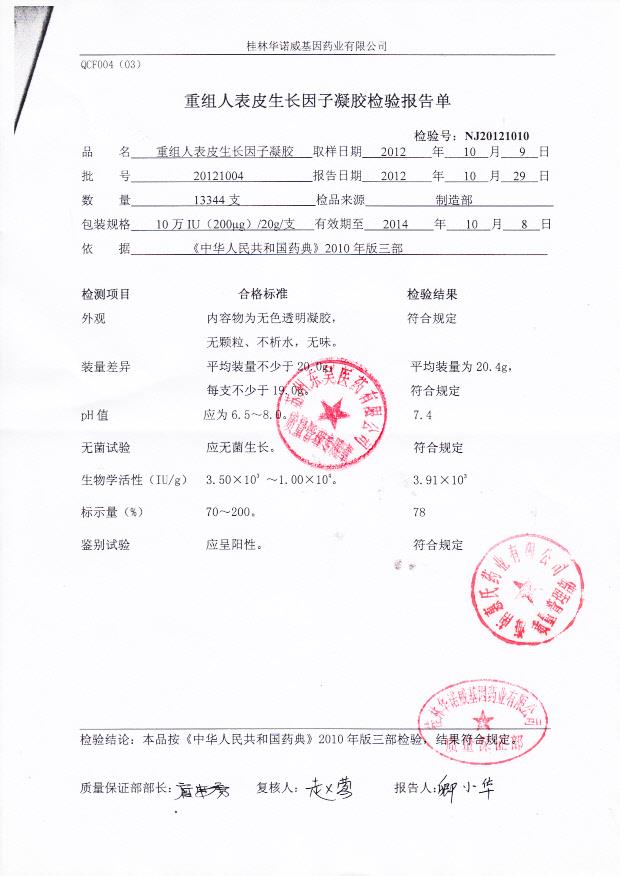 20121004重组人表皮生长因子凝胶