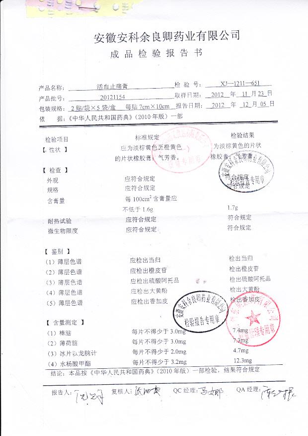 20121154活血止痛膏