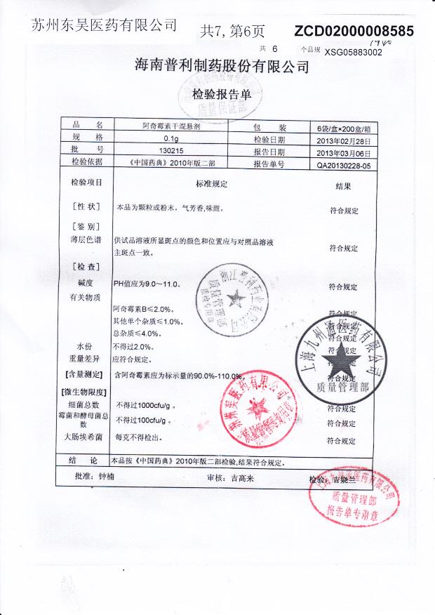 130215阿奇霉素干混悬剂