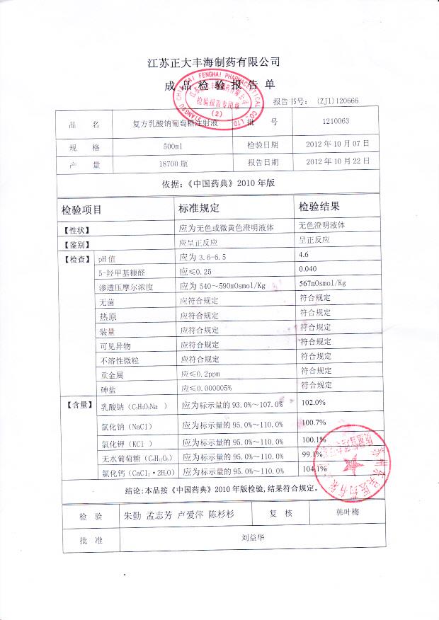 1210063复方乳酸钠葡萄糖注射液