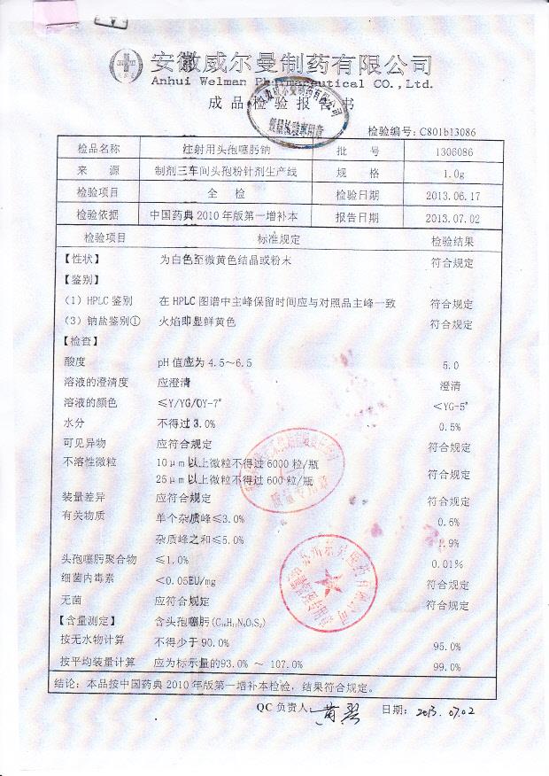 1306068注射用头孢噻肟钠