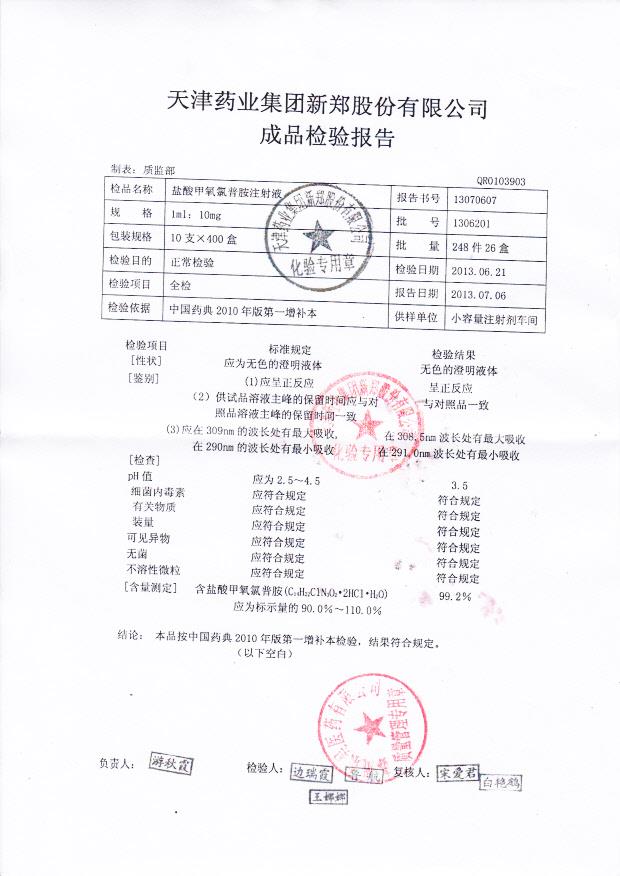 1306201盐酸甲氧氯普胺注射液