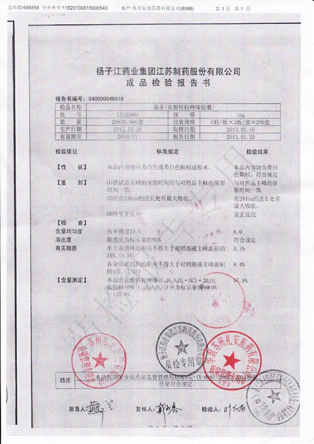 12122601盐酸特拉唑嗪胶囊