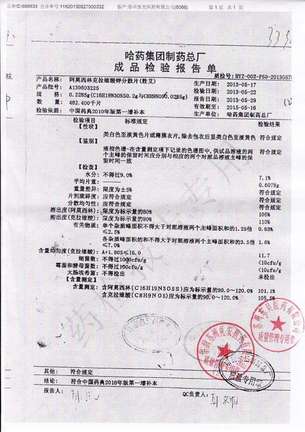 A130503225阿莫西林克拉维酸钾分散片