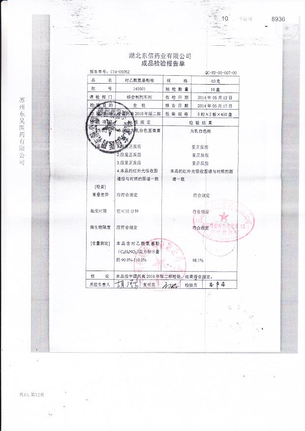 140501对乙酰氨基酚栓