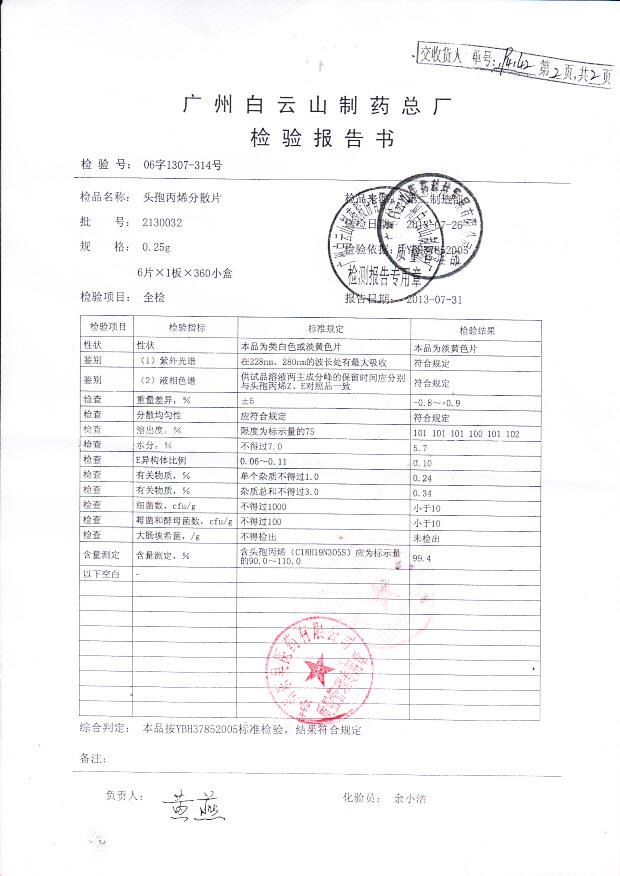 2130032头孢丙烯分散片