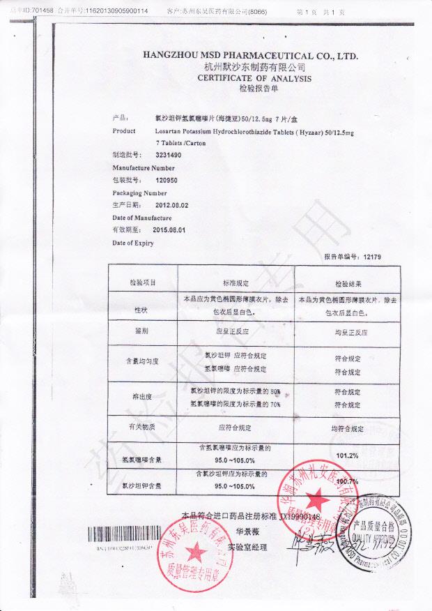 120950氯沙坦钾氢氯噻嗪片