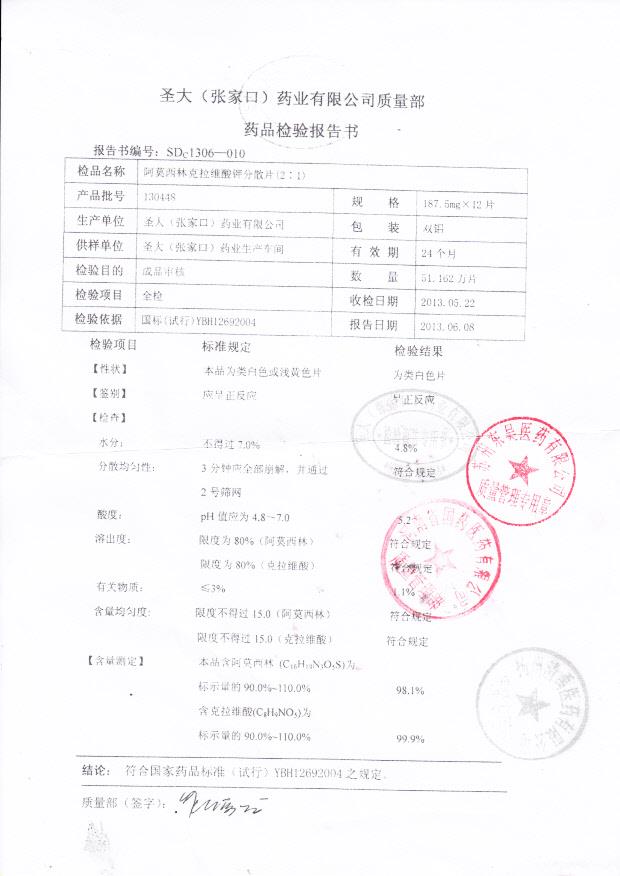 130448阿莫西林克拉维酸钾分散片