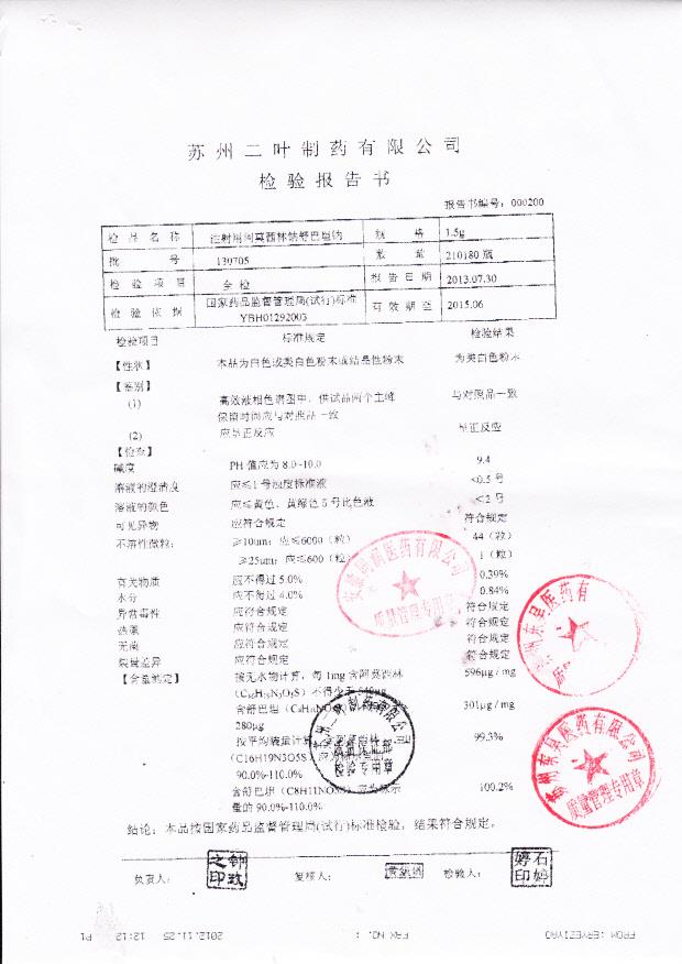 130705注射用阿莫西林钠舒巴坦钠