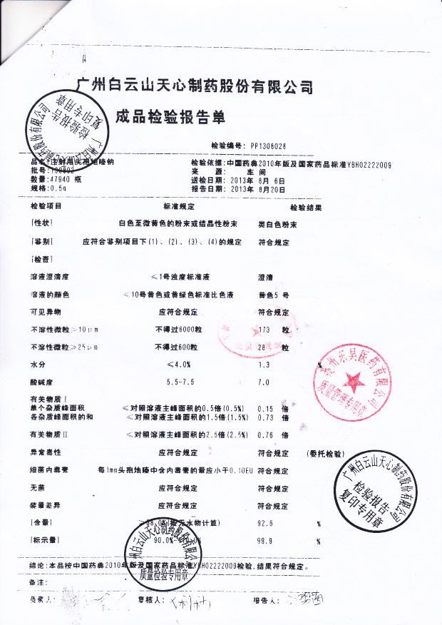 130802注射用头孢地嗪钠