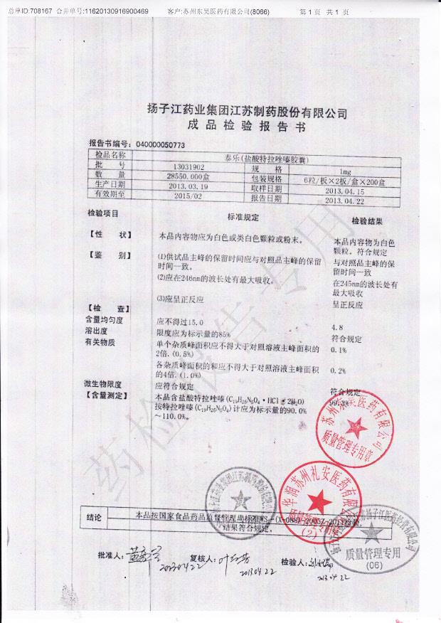 13031902盐酸特拉唑嗪胶囊