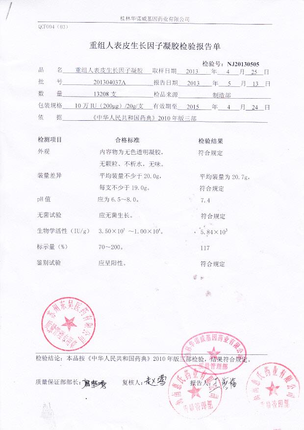 201304037A重组人表皮生长因子凝胶