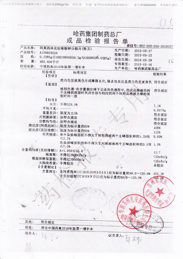 A130503225阿莫西林克拉维酸钾分散片