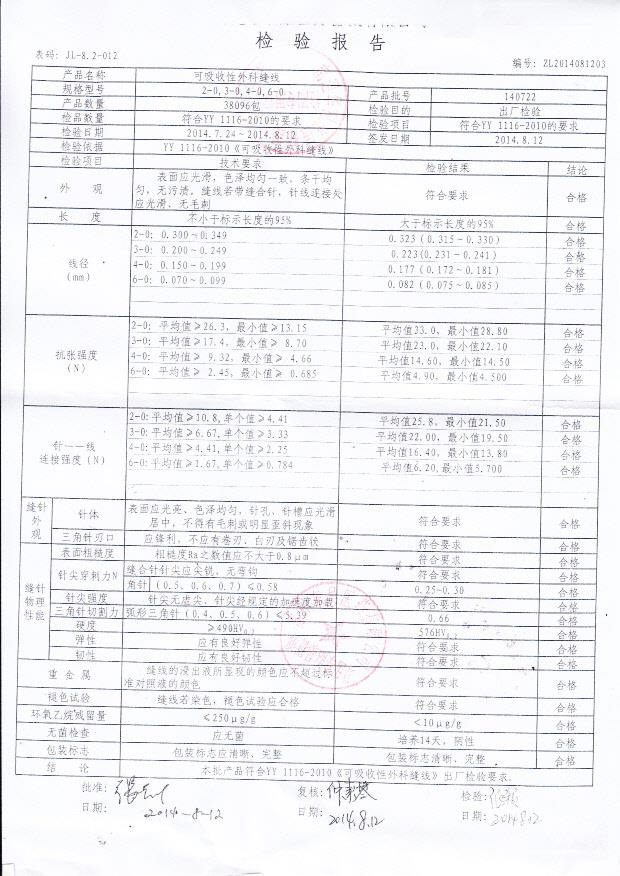 140722华利康可吸收性外科缝线