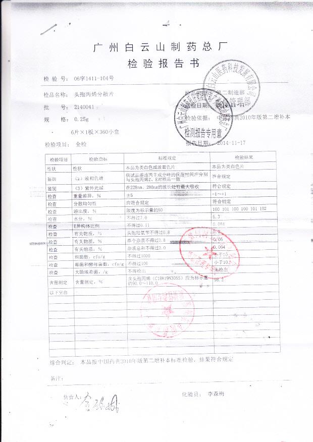 2140041头孢丙烯分散片