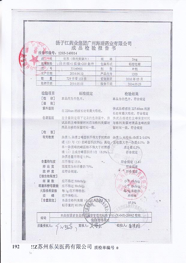 33140401佑苏（格列美脲片）