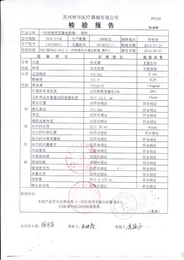 140700011林华一次性使用无菌注射器