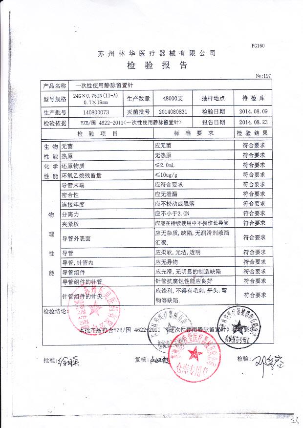 140800073林华一次性使用静脉留置针