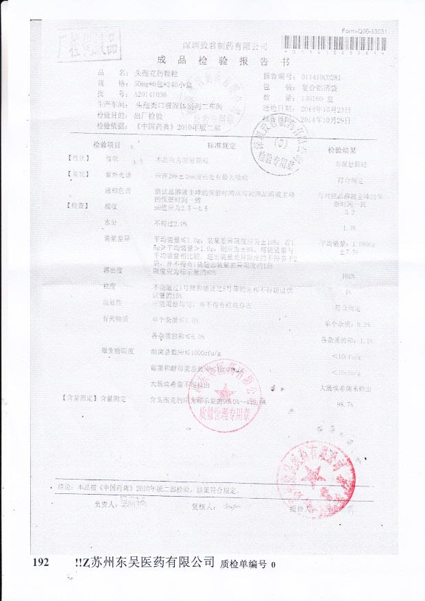 A20141036头孢克肟颗粒