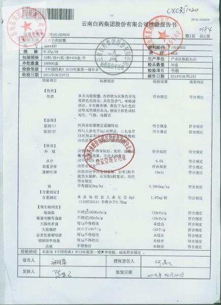 ZHA1410云南白药胶囊