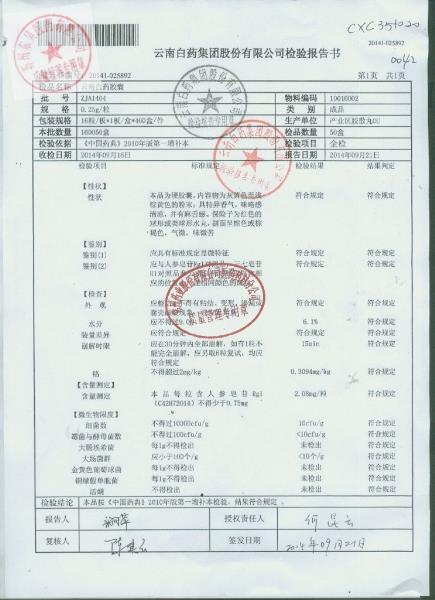 ZJA1404云南白药胶囊