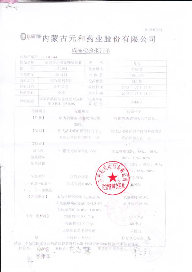 130604厄贝沙坦氢氯噻嗪胶囊