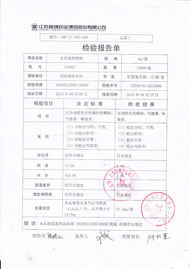 130801血府逐瘀颗粒