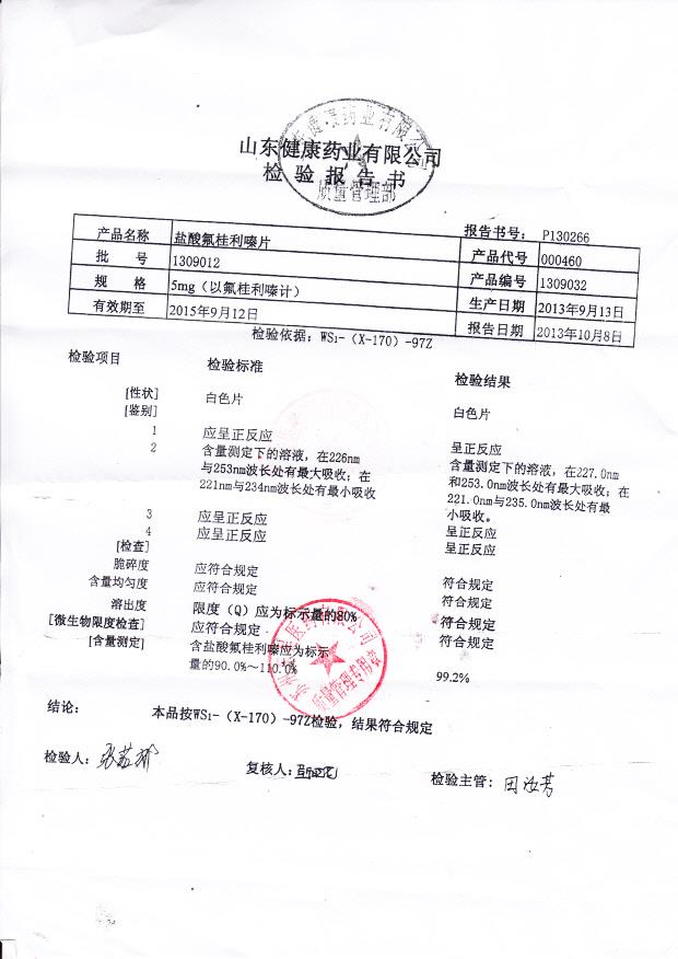 1309012盐酸氟桂利嗪片