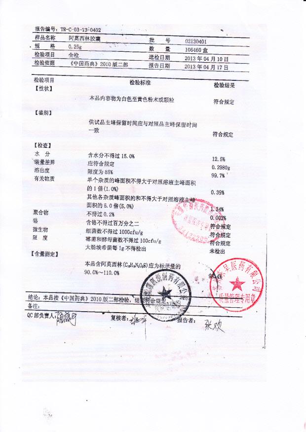 02130401阿莫西林胶囊