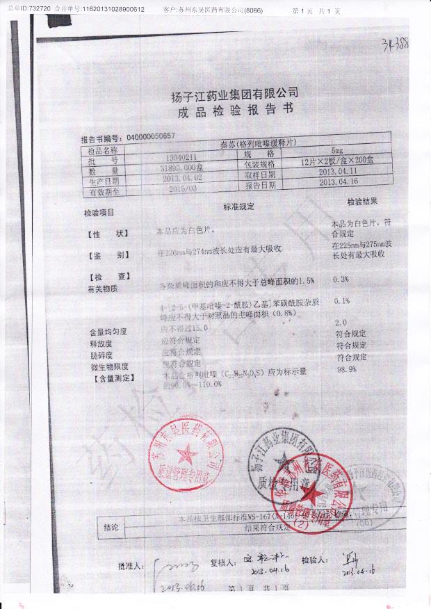 13040211格列吡嗪缓释片