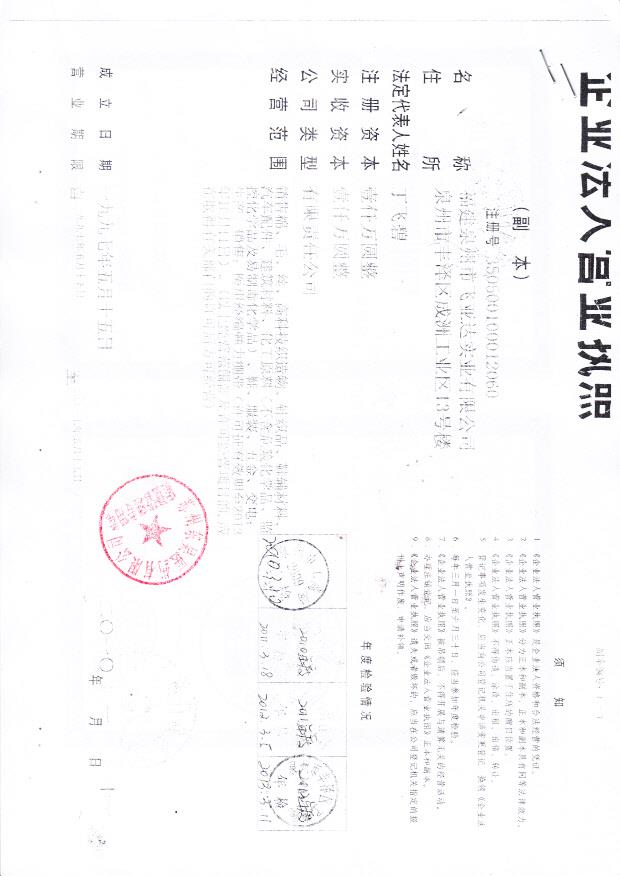 福建泉州市飞亚达实业有限公司（营业执照）