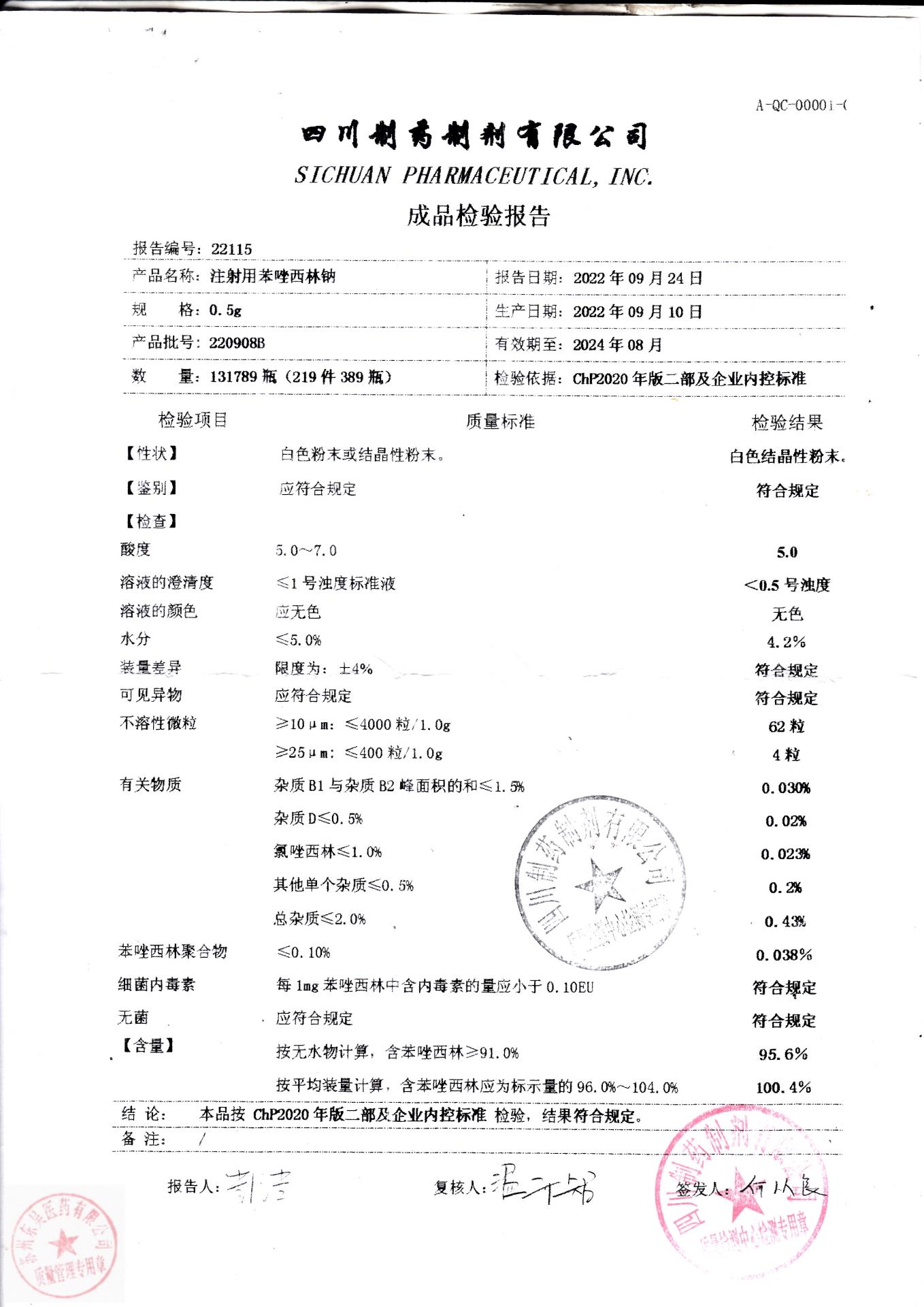 220908B注射用苯唑西林钠