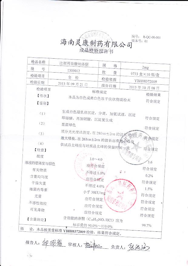 1309012注射用盐酸纳洛酮