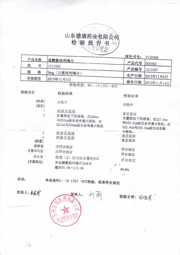 1311003盐酸氟桂利嗪片