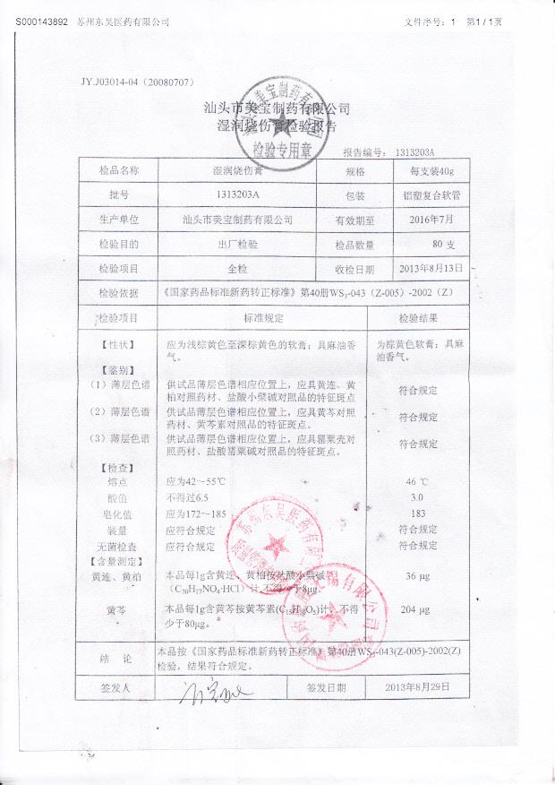 1313203A湿润烧伤膏