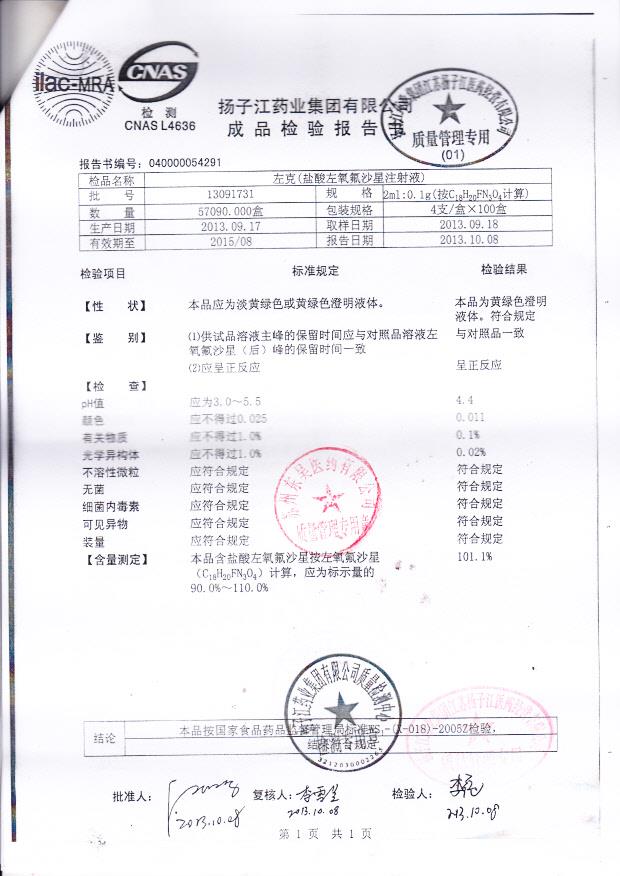 13091731盐酸左氧氟沙星注射液