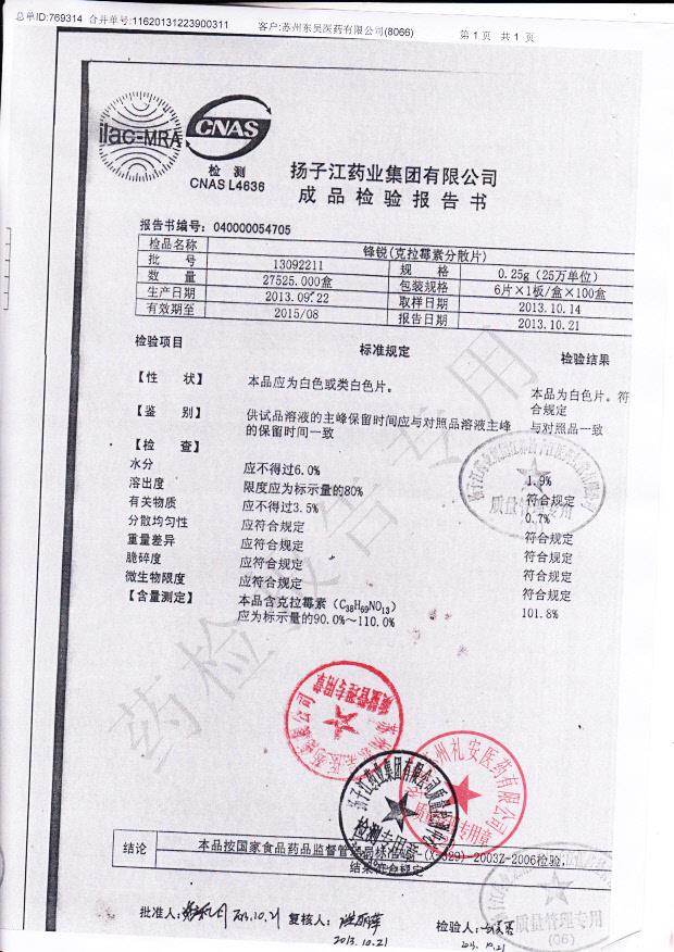 13092211克拉霉素分散片