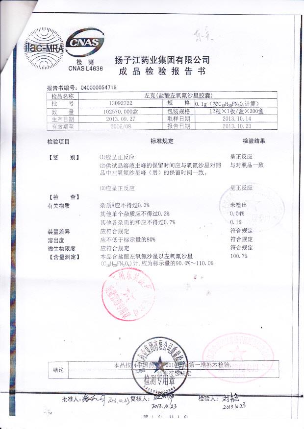 13092722盐酸左氧氟沙星胶囊