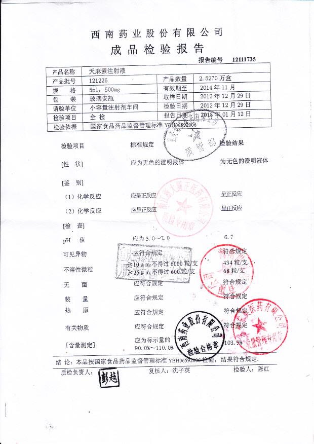 121226天麻素注射液