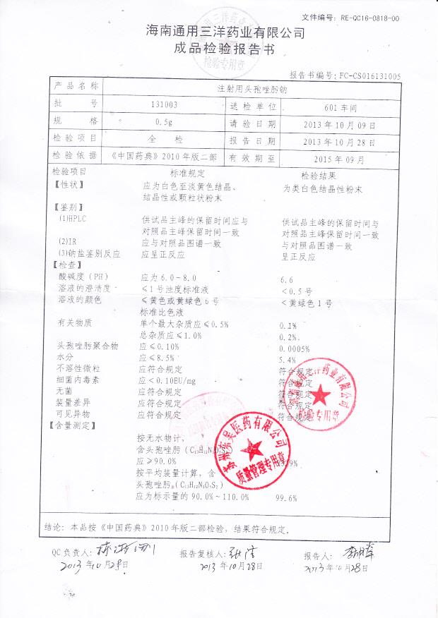 131003注射用头孢唑肟钠