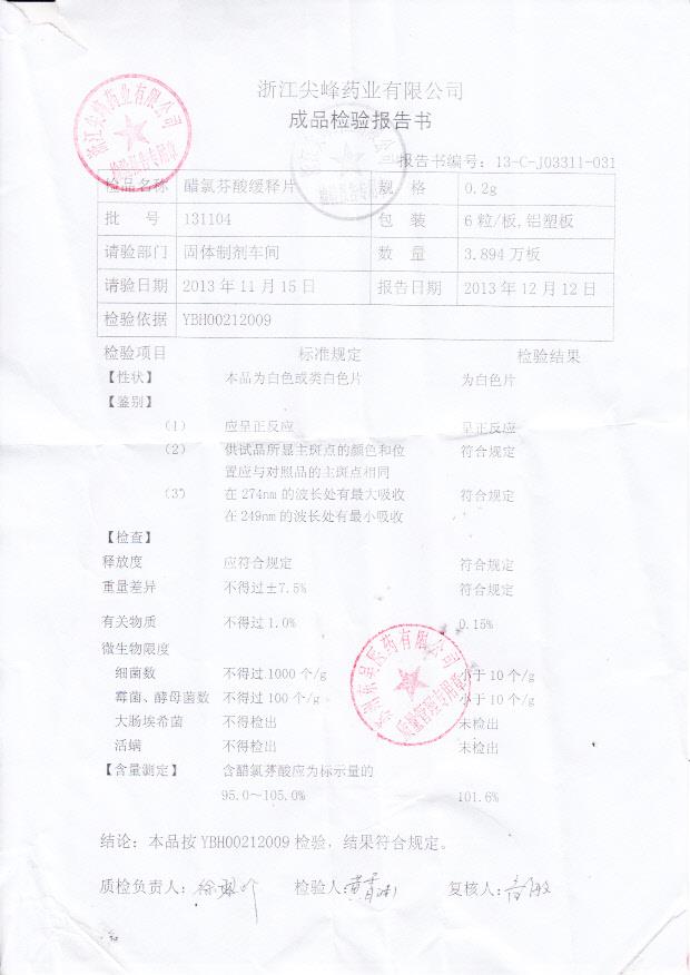 131104醋氯芬酸缓释片