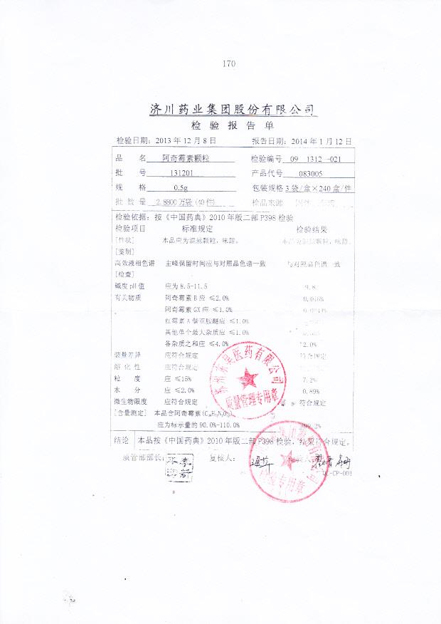 131201阿奇霉素颗粒