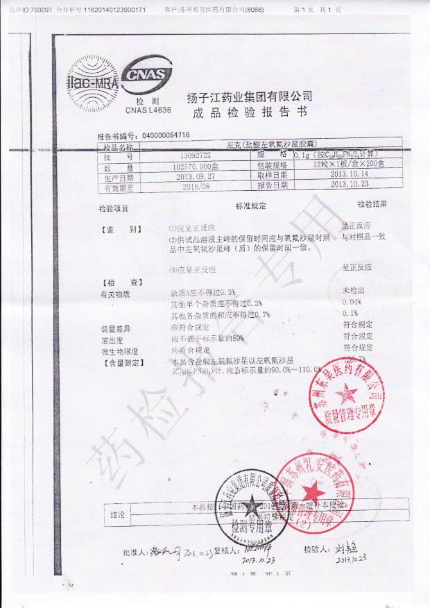 13092722盐酸左氧氟沙星胶囊