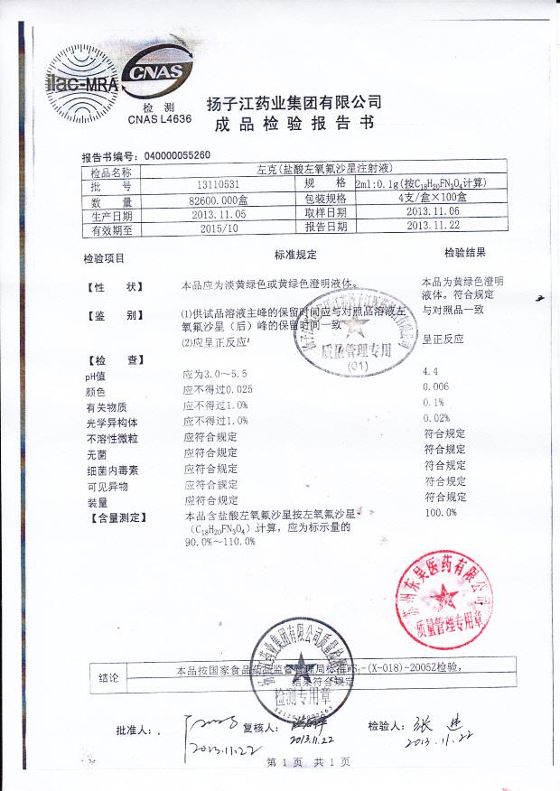 13110531盐酸左氧氟沙星注射液