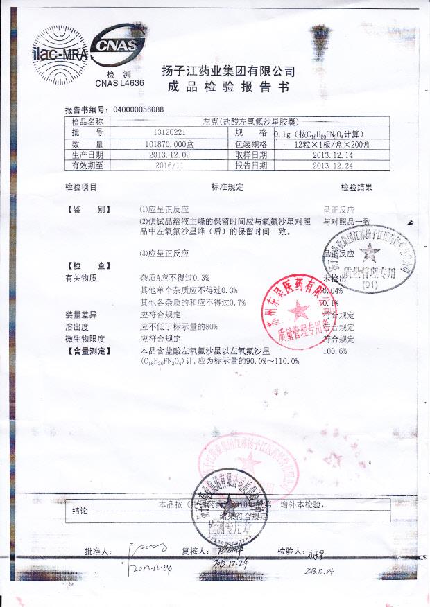 13120221盐酸左氧氟沙星胶囊