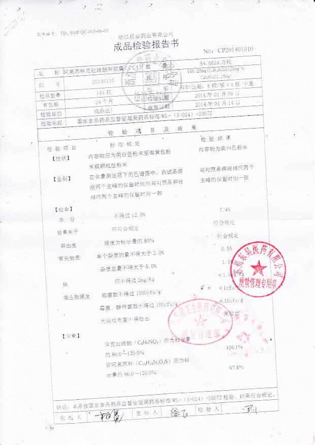 20140110阿莫西林克拉维酸钾胶囊