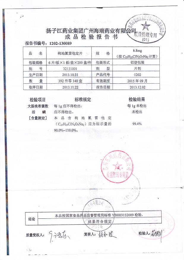 32131001枸地氯雷他定片1