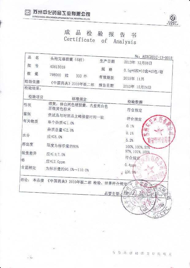 40813018头孢克洛胶囊