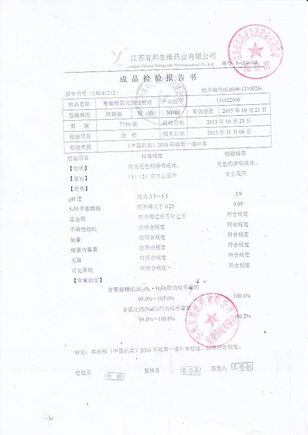 131022006葡萄糖氯化钠注射液